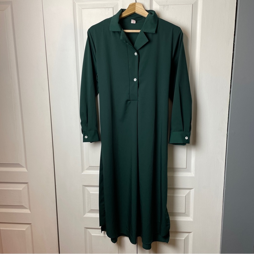 Long Sleeve Forest Green Shirt Dress